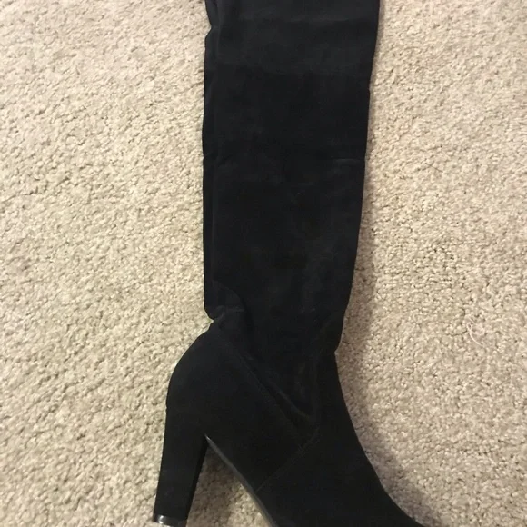 CLEARANCE Vegan Suede Black Over Knee High Heel Sexy Lined Tie Velvet boots - Picture 6 of 8